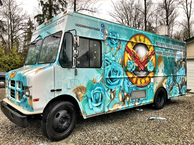 Dogs N Roses food truck wrap
